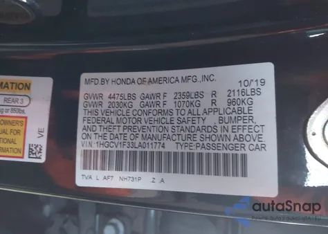 2020 Honda Accord Sport z USA, uszkodzony, nr VIN 1HGCV1F33LA011774